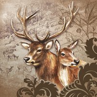 Servietten 33x33 cm - Deer Couple Brown