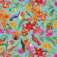Servietten 33x33 cm - Paradise Birds Petrol