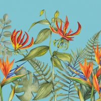 Servietten 33x33 cm - Tropical Flowers Petrol