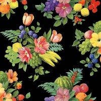 Servietten 33x33 cm - Flowers and Fruits Black