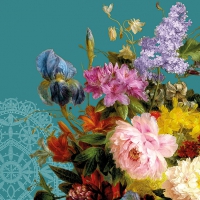 Servietten 33x33 cm - Still Life Bouquet Petrol