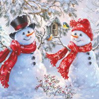 Servietten 33x33 cm - Snowmen And Birds Servietten 33x33 cm - Snowmen And Birds