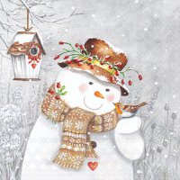 Servietten 33x33 cm - Snowman Holding Robin Servietten 33x33 cm - Snowman Holding Robin