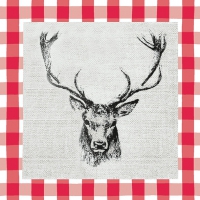 Servietten 33x33 cm - Checked Stag Head Red Servietten 33x33 cm - Checked Stag Head Red