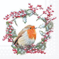 Servietten 33x33 cm - Robin In Wreath Servietten 33x33 cm - Robin In Wreath