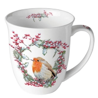 Porzellan-Tasse - Robin In Wreath