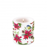Dekorkerze klein - Bird On Poinsettia White Dekorkerze klein - Bird On Poinsettia White