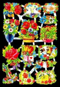 Glanzbilder mit Silber-Glimmer - Rosen und verschiedene Blumen Glanzbilder mit Silber-Glimmer - Rosen und verschiedene Blumen