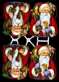 Glanzbilder mit Silber-Glimmer - vier Weihnachtsmänner