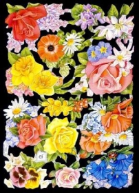 Glanzbilder mit Silber-Glimmer - Rosen und verschiedene Blumen Glanzbilder mit Silber-Glimmer - Rosen und verschiedene Blumen