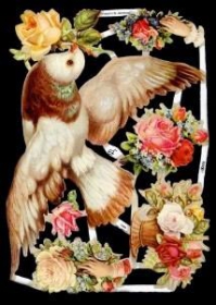 Glanzbilder mit Silber-Glimmer - große Taube mit Rosen Glanzbilder mit Silber-Glimmer - große Taube mit Rosen