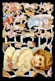 Glanzbilder mit Gold-Glimmer - großer Engel & viele kleine Engel