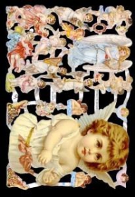 Glanzbilder mit Silber-Glimmer - großer Engel & viele kleine Engel