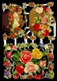 Glanzbilder mit Silber-Glimmer - 2 Blumenkörbe und Rosenstrauß Glanzbilder mit Silber-Glimmer - 2 Blumenkörbe und Rosenstrauß