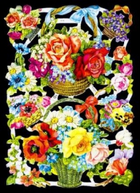 Glanzbilder mit Silber-Glimmer - Rosenkörbe und verschiedene Blumen Glanzbilder mit Silber-Glimmer - Rosenkörbe und verschiedene Blumen