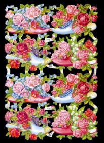 Glanzbilder mit Silber-Glimmer - Rosen in Schuhen Glanzbilder mit Silber-Glimmer - Rosen in Schuhen