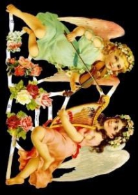 Glanzbilder mit Gold-Glimmer - 2 Engel mit Geige und Harfe