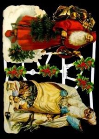 Glanzbilder mit Silber-Glimmer - zwei Weihnachtsmänner