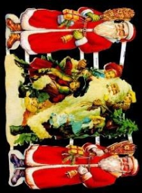 Glanzbilder mit Gold-Glimmer - zwei Weihnachtsmänner mit rotem Mantel