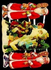 Glanzbilder mit Silber-Glimmer - zwei Weihnachtsmänner mit rotem Mantel