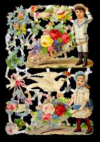 Glanzbilder - Kinder mit Blumen+Tauben Glanzbilder - Kinder mit Blumen+Tauben