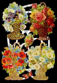 Glanzbilder mit Silber-Glimmer - vier Blumenkörbe Glanzbilder mit Silber-Glimmer - vier Blumenkörbe