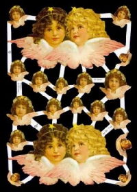 Glanzbilder mit Gold-Glimmer - 2 x 2 große Engelköpfe