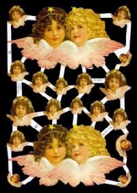 Glanzbilder mit Silber-Glimmer - 2 x 2 große Engelköpfe