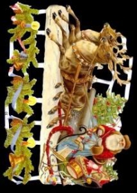 Glanzbilder mit Silber-Glimmer - Weihnachtsmann im großen Schlitten