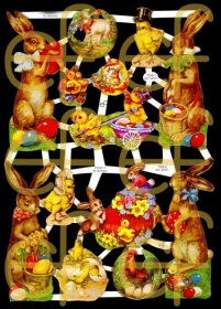 Glanzbilder mit Silber-Glimmer - Osterhasen, Küken und Ostereier