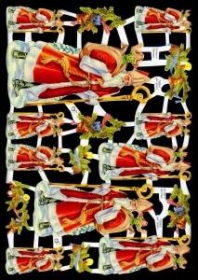 Glanzbilder mit Silber-Glimmer - 2 große, 2 mittlere & 6 kleine Weihnachtsmänner