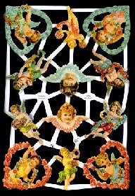 Glanzbilder - verschiedene Engel, 4 im Blumenherz