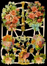 # GLANZBILDER # EF 7133 32 kleine Blumenkörbe und schubkarren mit Glimmer