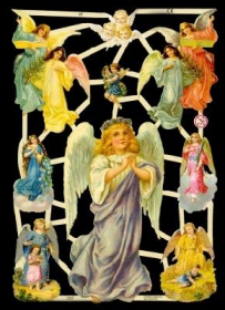 Glanzbilder mit Gold-Glimmer - großer und 6 mittlere Engel Glanzbilder mit Gold-Glimmer - großer und 6 mittlere Engel