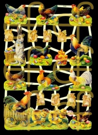 Glanzbilder mit Silber-Glimmer - Osterhasen, Ostereier, Hennen, Küken