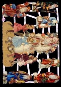 Glanzbilder mit Gold-Glimmer - Ein großer und 6 kleine Weichnachtsmänner