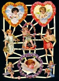 Glanzbilder mit Gold-Glimmer - Verschiedene Engel. 2 im Kranz aus Blumen Glanzbilder mit Gold-Glimmer - Verschiedene Engel. 2 im Kranz aus Blumen