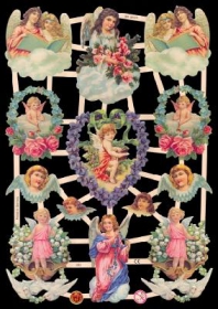 Glanzbilder mit Gold-Glimmer - Engel mit Blumen und Wolken Glanzbilder mit Gold-Glimmer - Engel mit Blumen und Wolken