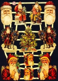 Glanzbilder mit Gold-Glimmer - Weihnachtsmänner, Weihnachtsmannköpfe Glanzbilder mit Gold-Glimmer - Weihnachtsmänner, Weihnachtsmannköpfe