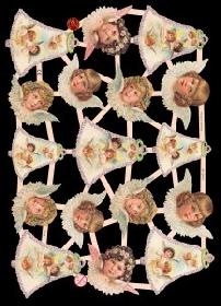 Glanzbilder - 9 Engelglocken und 10 Engelköpfe