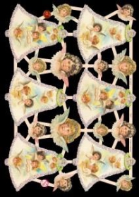 Glanzbilder mit Silber-Glimmer - 6 Engelglocken und 12 kleine Engelköpfe