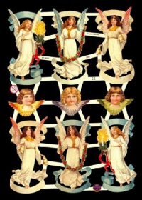 Glanzbilder mit Gold-Glimmer - 6 schwebende Engel & 3 Engelköpfe