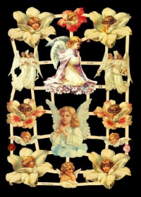 Glanzbilder mit Silber-Glimmer - Weiße Engel, unter anderem mit Blumen