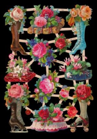 Glanzbilder mit Silber-Glimmer - 13 Bilder mit Rosen u.a. in Stiefeln Glanzbilder mit Silber-Glimmer - 13 Bilder mit Rosen u.a. in Stiefeln