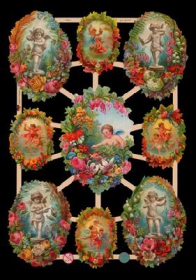 Glanzbilder mit Gold-Glimmer - 9 Bilder mit Engeln und Blumen