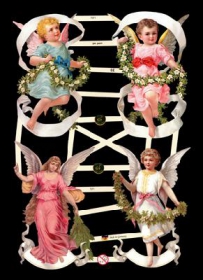 Glanzbilder mit Gold-Glimmer - 4 große bunte Engel