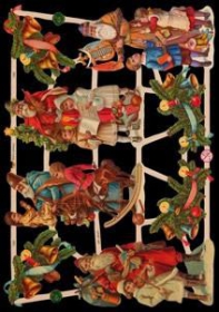 Glanzbilder mit Silber-Glimmer - 4 Weihnachtsmänner mit Kindern Glanzbilder mit Silber-Glimmer - 4 Weihnachtsmänner mit Kindern