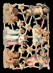 Glanzbilder mit Gold-Glimmer - 6 mittelgroße Engel und 6 Engelköpfe