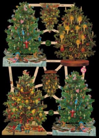 Glanzbilder mit Gold-Glimmer - 4 größere und 2 Weihnachtsbäume