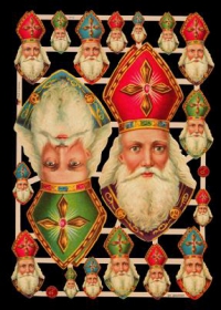 Glanzbilder mit Silber-Glimmer - 2 große und 16 kleine Bischof Nikolaus Köpfe Glanzbilder mit Silber-Glimmer - 2 große und 16 kleine Bischof Nikolaus Köpfe